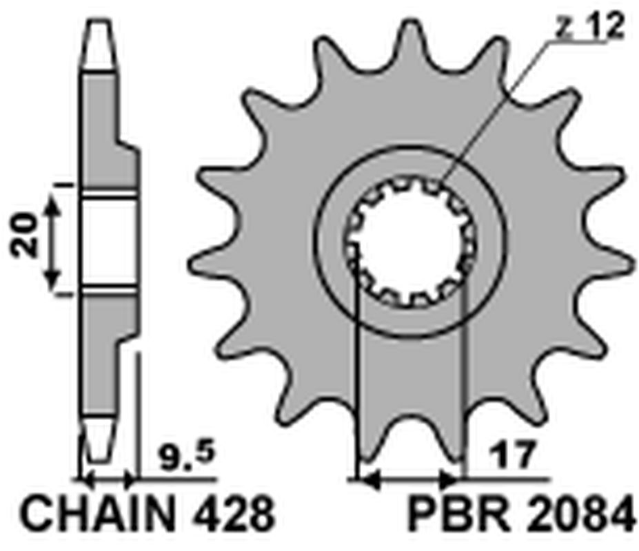 PBR řetězové kolo přední 2084 12 18NC KTM EXC 50 96-03, SX 85 07-22 (JTF1907.12) (řetěz 428) (MADE IN ITALY) (PBR řetězové kolo přední 2084 12 18NC)